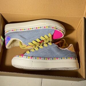 Steve Madden JVIBEZ DENIM FAB 469120 Pink/Denim/Yellow Size 12C